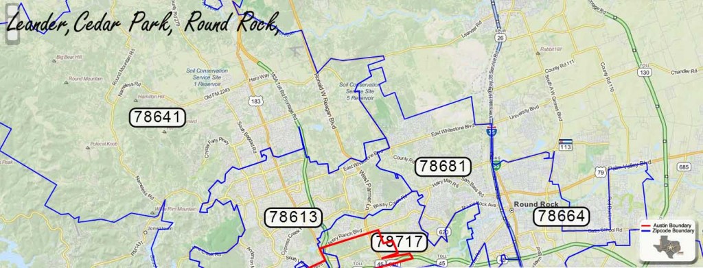 Round Rock and Cedar Park Zipcode map